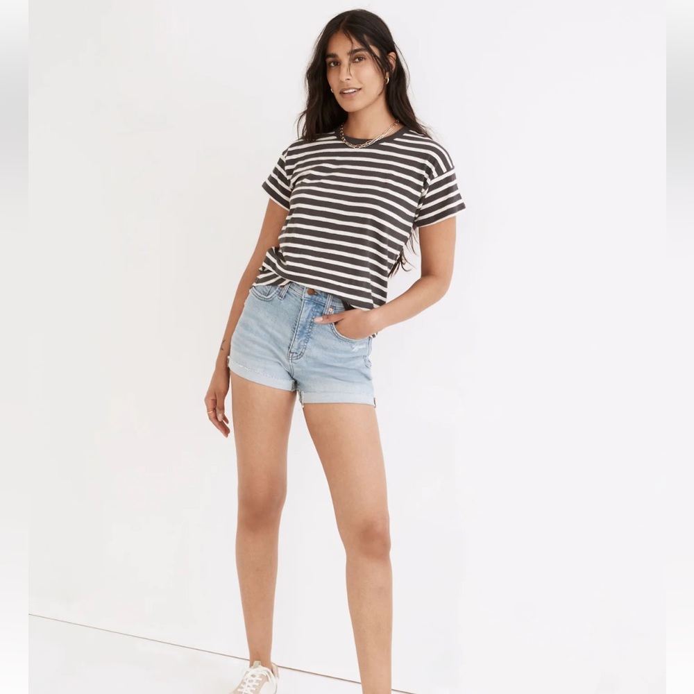 Madewell Whisper Cotton Rib-Crewneck Tee in Hader Stripe